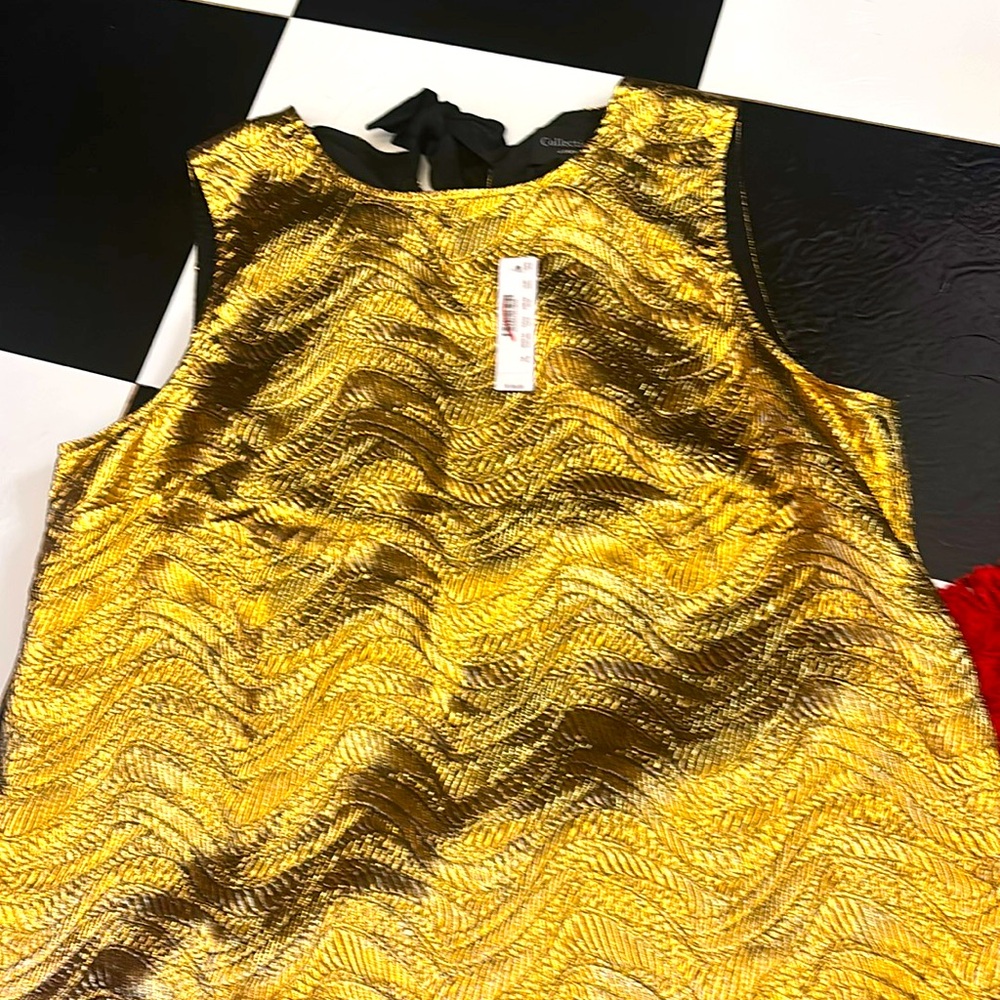 J crew collection women XL gold chiffon tank with black bow NWT